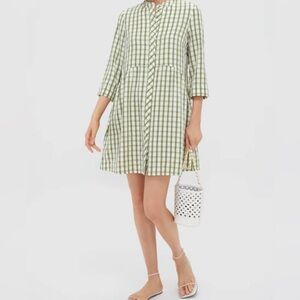 Tuckernuck Sage Seersucker Gingham Royal Shirt Dress- NWT size M